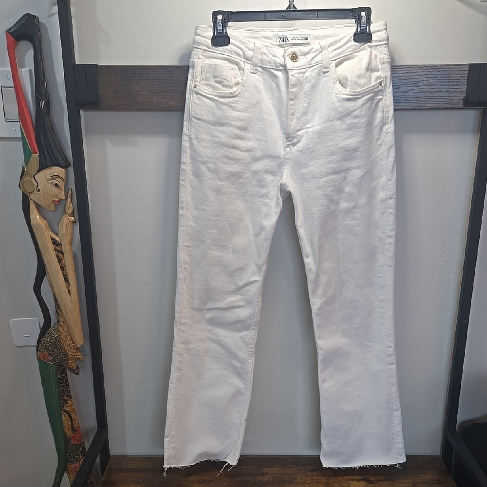 Zara White Wide Leg Women's Jeans Raw Hem 6